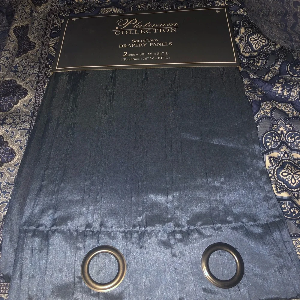 NWT set of SIX Platinum drapery panels in dark blue